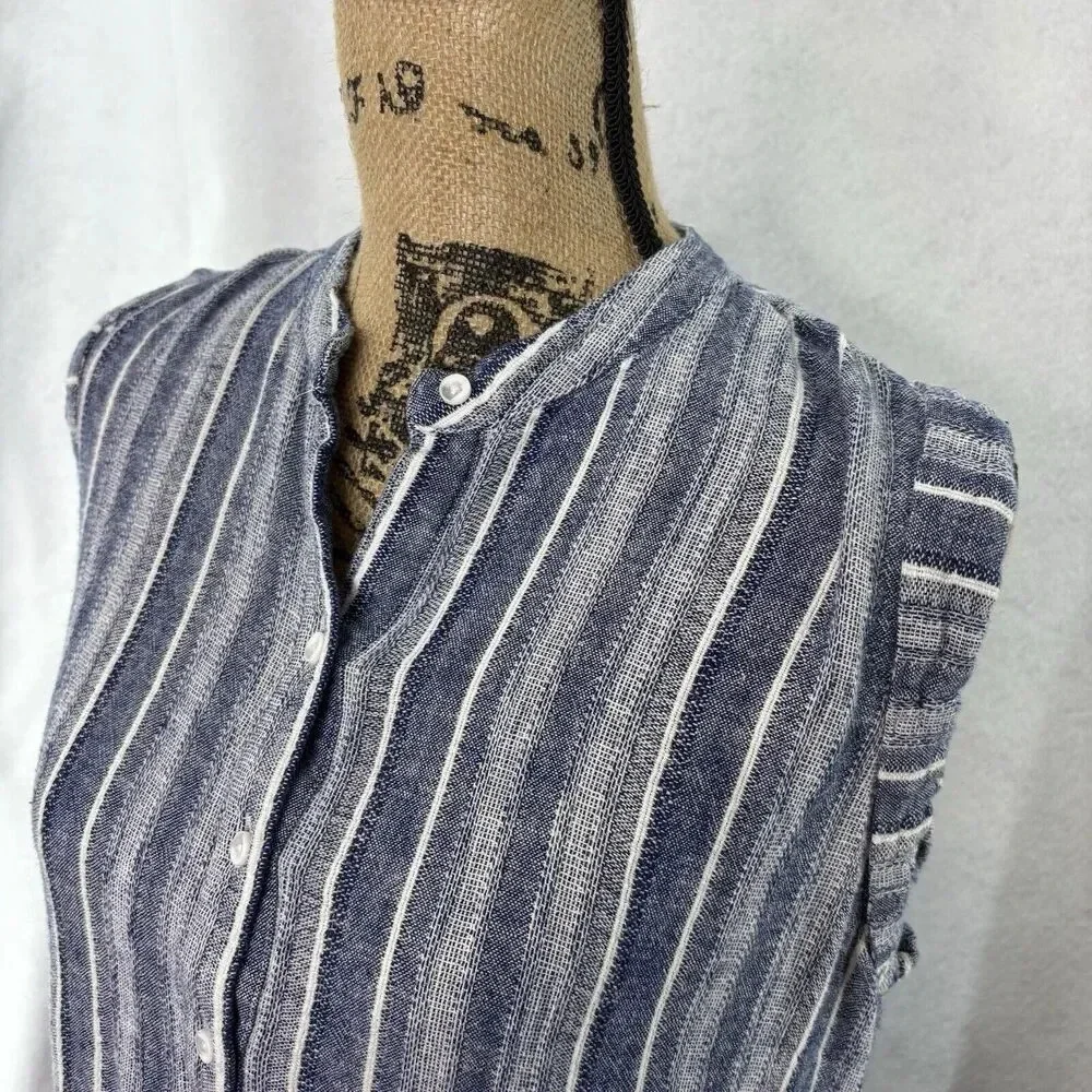 Cloth & Stone Women’s S Blue Stripe Button Up Sleeveless Linen Blend Shift Dress